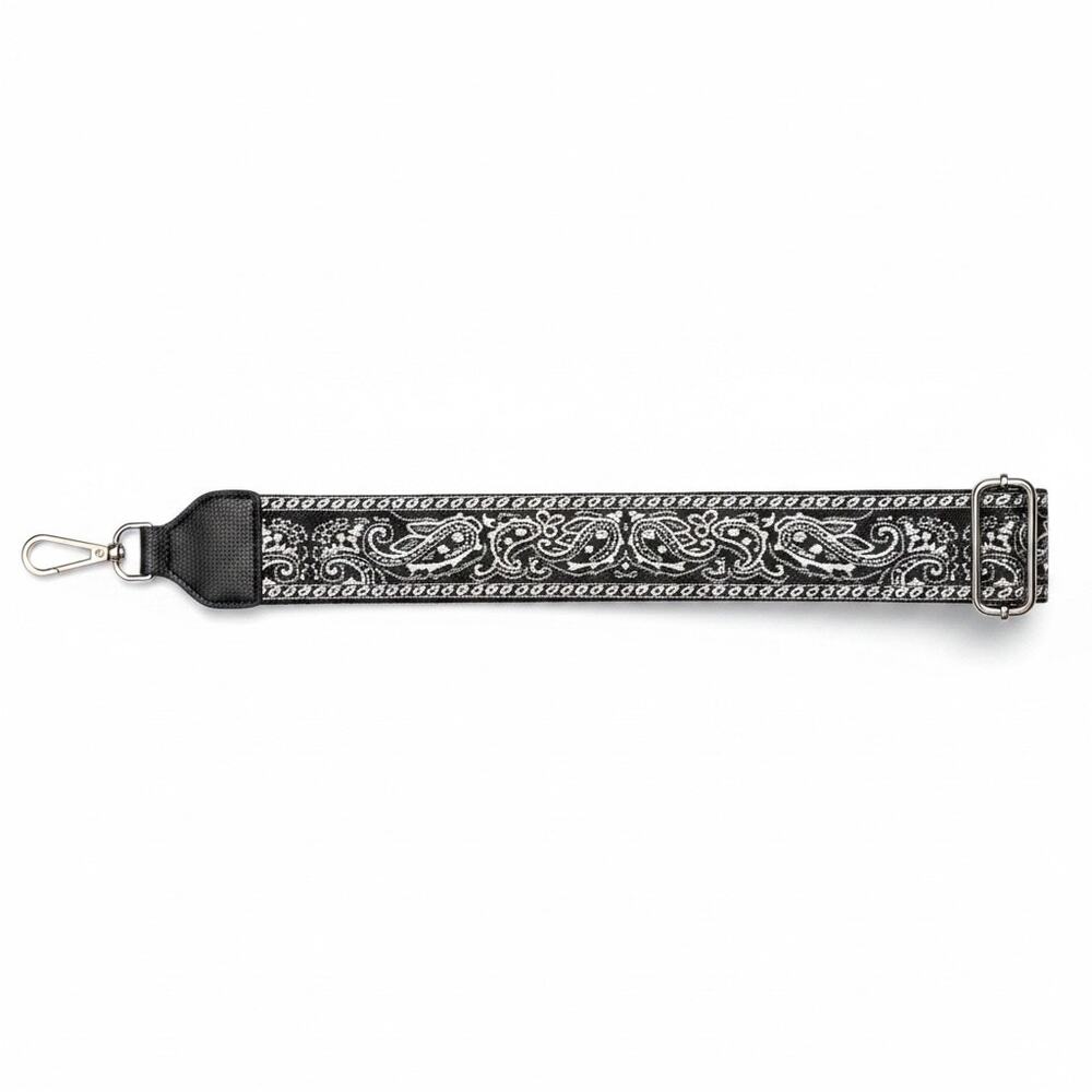 Black White Woven Guitar Purse Strap Adjustable Paisley Boho Crossbody Bag